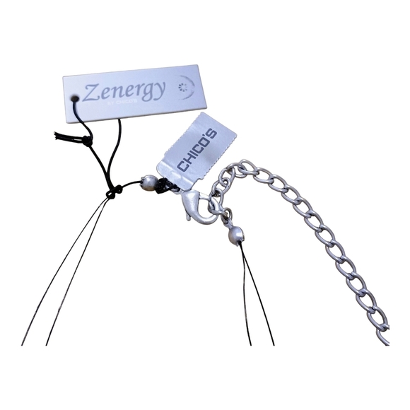 NWT Chico's Zenergy Collection Wine Red Silver Statement Necklace Boho - Picture 2 of 3